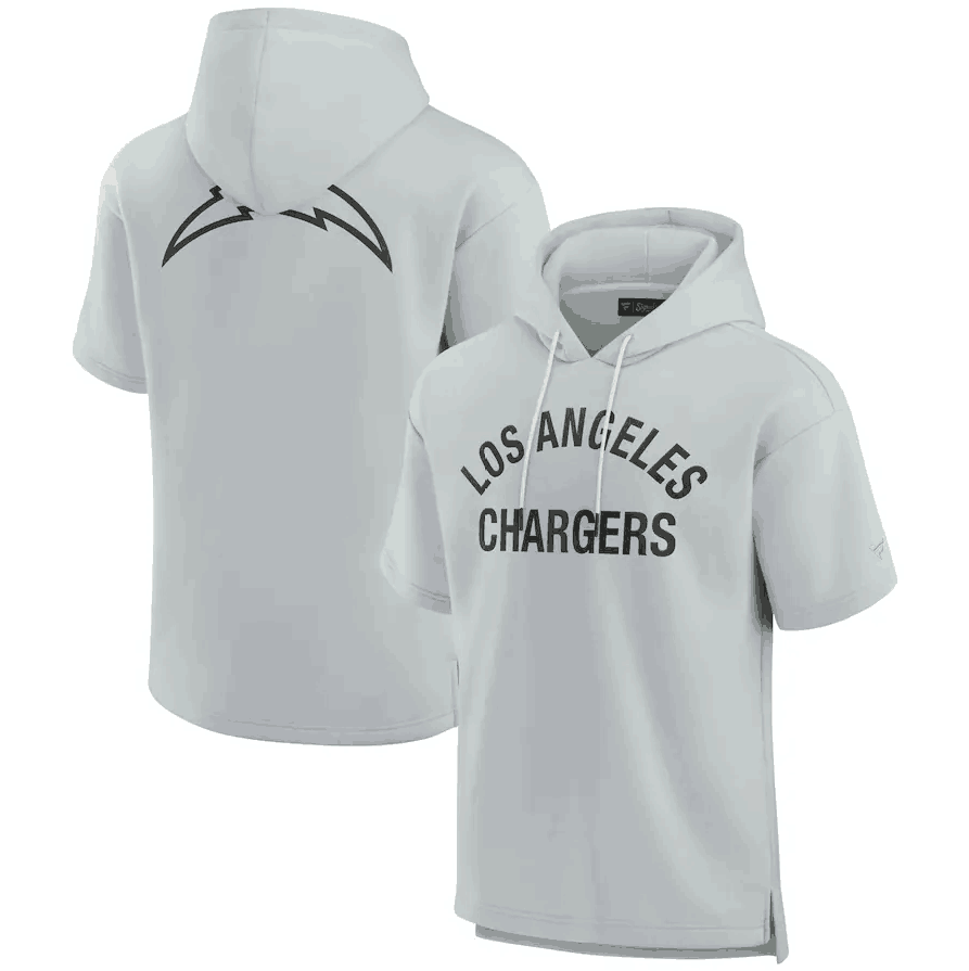 Men's Los Angeles Chargers Gray Super Soft Fleece Short Sleeve Hoodie Men's Los Angeles Chargers Gray Super Soft Fleece Short Sleeve Hoodie